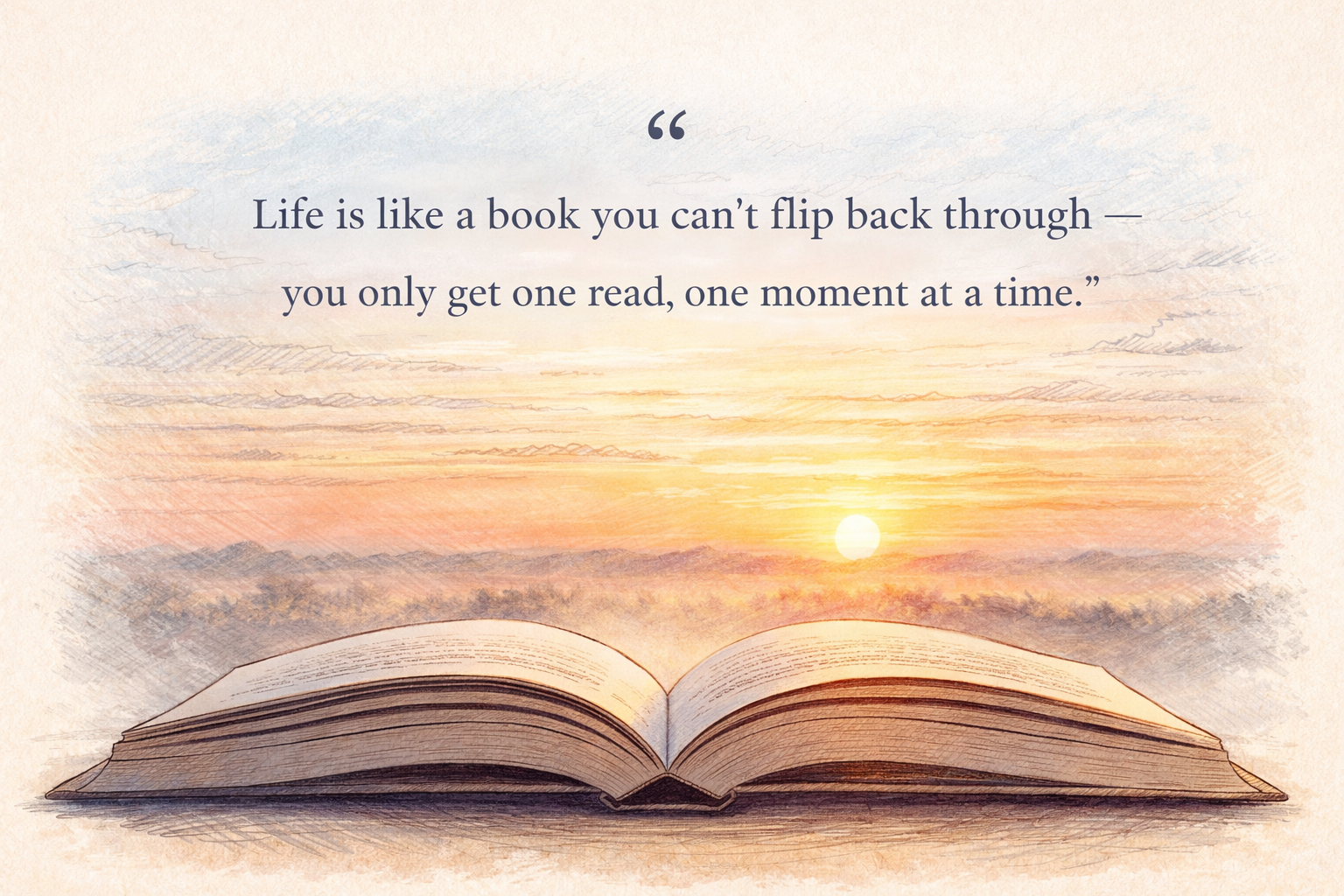 Life as a book metaphor with pages fading into the horizon